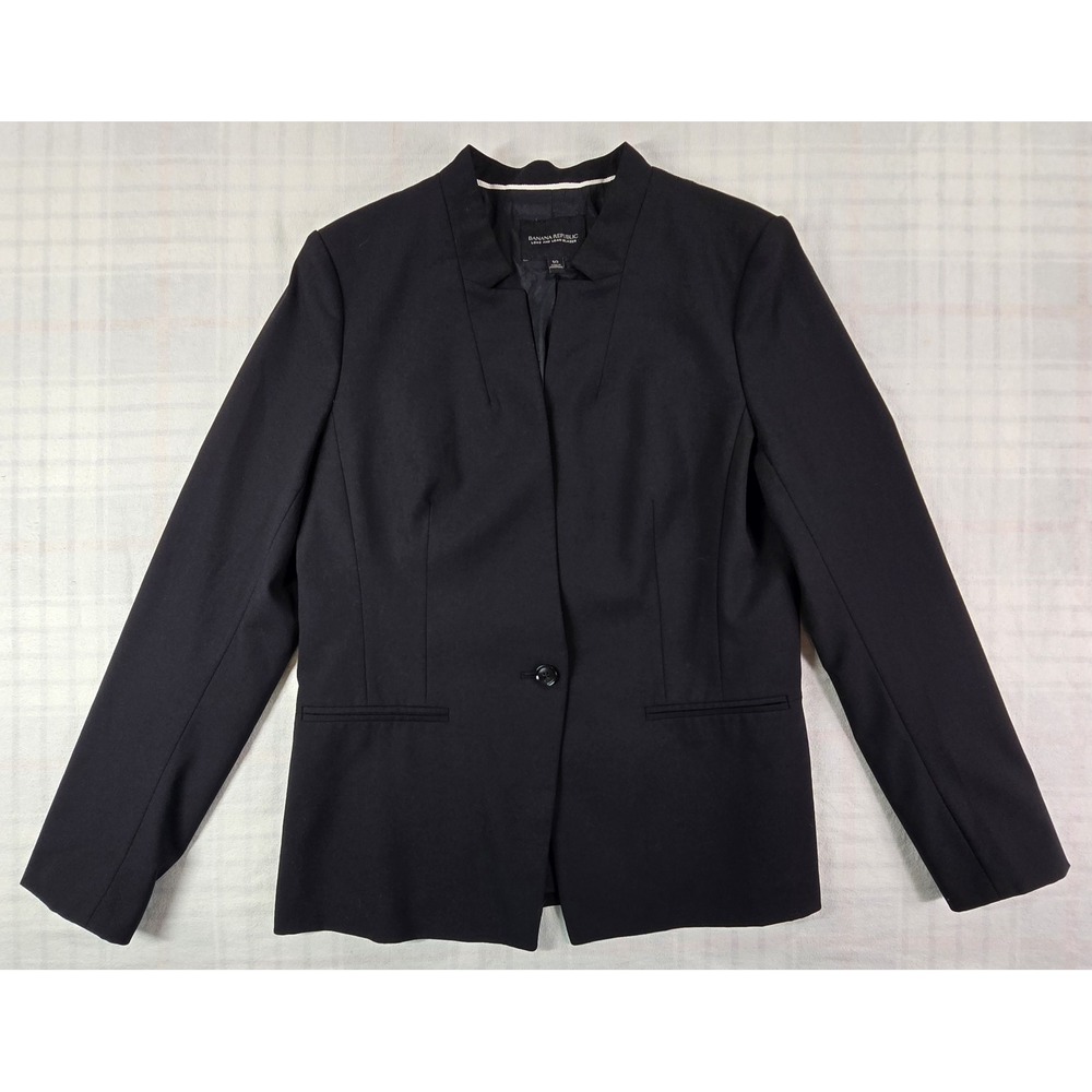 Banana Republic Long And Lean Wool Blazer Jacket Black Sports Coat Womens 10